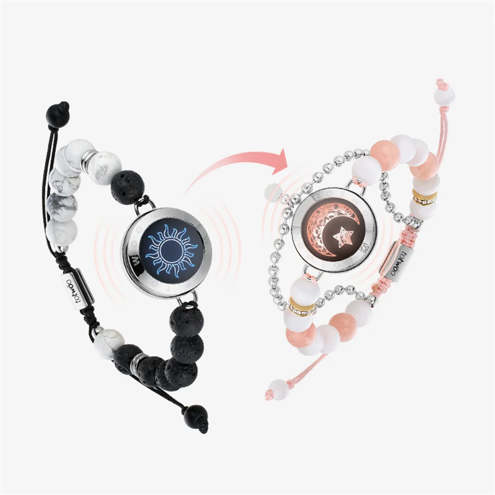 TOTWOO Long Distance Bracelets For Couples Vibration & Light Up Bracelet,Sun & Moon Touch Bracelets with Phantasmal Beads Gift