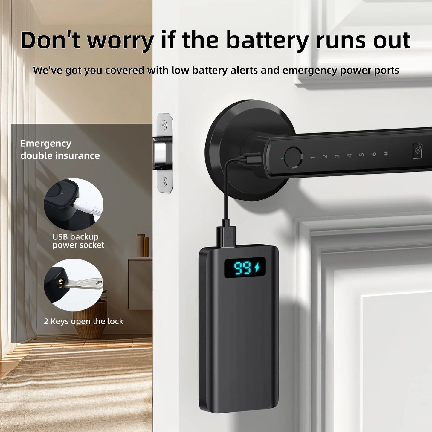Viladepot Handle Shaped Smart Lock Fingerprint Door Lock App Control Passcode Unlock Electronic Touchscreen Keypad Indoor