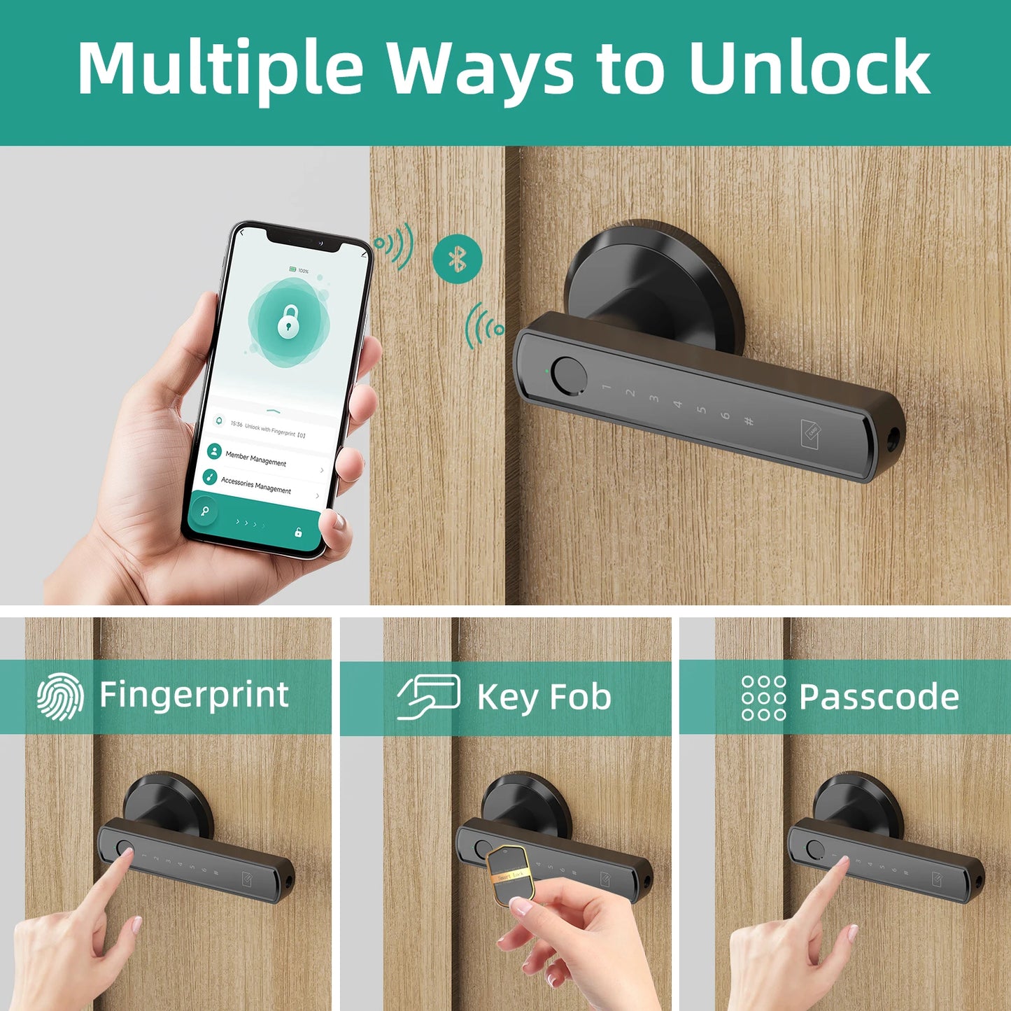 Viladepot Handle Shaped Smart Lock Fingerprint Door Lock App Control Passcode Unlock Electronic Touchscreen Keypad Indoor