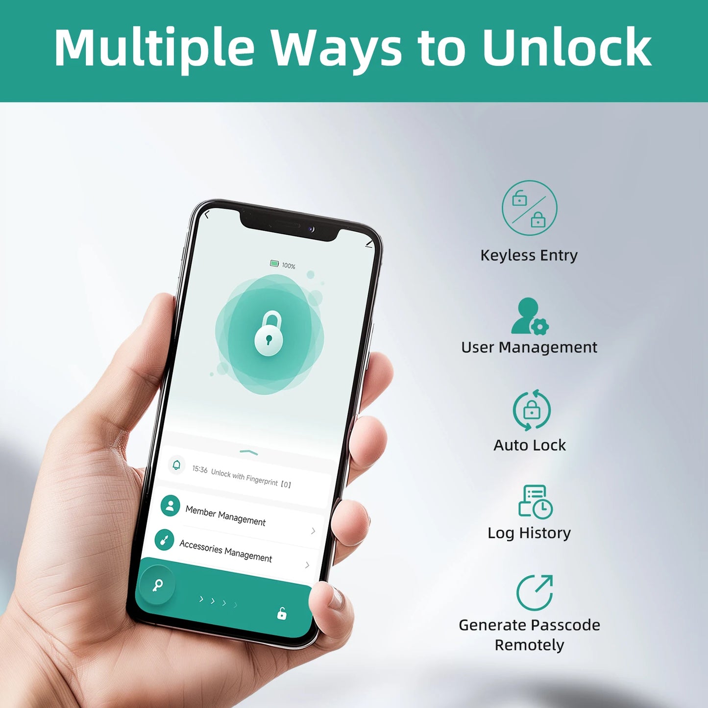 Viladepot Handle Shaped Smart Lock Fingerprint Door Lock App Control Passcode Unlock Electronic Touchscreen Keypad Indoor